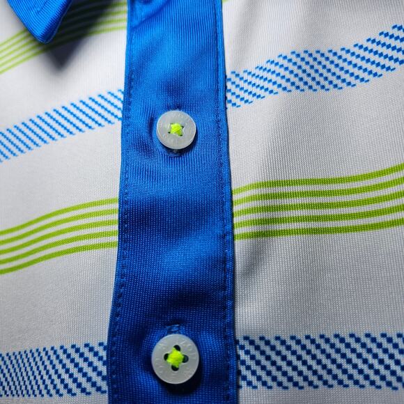 IZOD STRETCH GOLF GOLFING POLO SHIRT MENS LARGE WHITE GREEN BLUE EUC - Picture 5 of 12